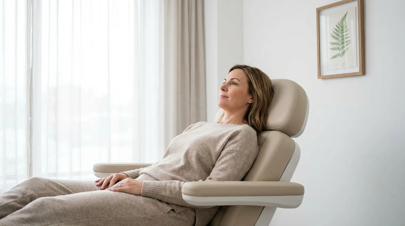 Patient in modern treatment chair during Daxxify injectable treatment